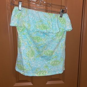 Blue & Green Lilly Pulitzer Strapless Flounce Top